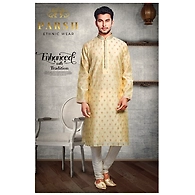 S H A H I T A J Traditional Golden Dotted Barati/Groom/Social Occasions Silk Kurta Pajama for Adults (MW764)