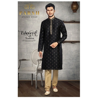 S H A H I T A J Traditional Black Dotted Barati/Groom/Social Occasions Silk Kurta Pajama for Adults (MW765)-ST886_38