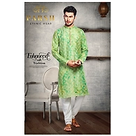 S H A H I T A J Traditional Green Dotted Barati/Groom/Social Occasions Silk Kurta Pajama for Adults (MW766)