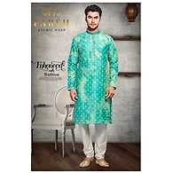 S H A H I T A J Traditional Multi-Colored Dotted Barati/Groom/Social Occasions Silk Kurta Pajama for Adults (MW767)