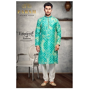 S H A H I T A J Traditional Multi-Colored Dotted Barati/Groom/Social Occasions Silk Kurta Pajama for Adults (MW767)
