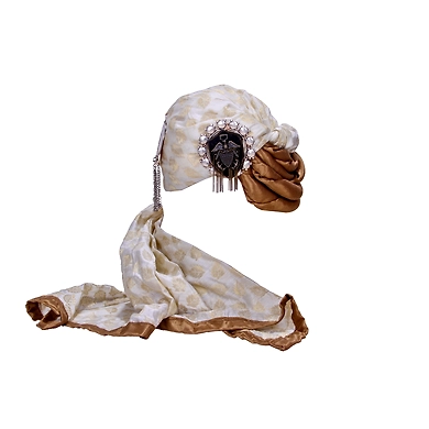 S H A H I T A J Designer White Brocade Silk Unisex Kids and Adults Pagdi Safa or Turban for Fashion Shows &amp; Events (DT795)-ST917_18