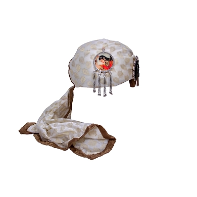 S H A H I T A J Designer White Brocade Silk Unisex Kids and Adults Pagdi Safa or Turban for Fashion Shows &amp; Events (DT795)-18-3