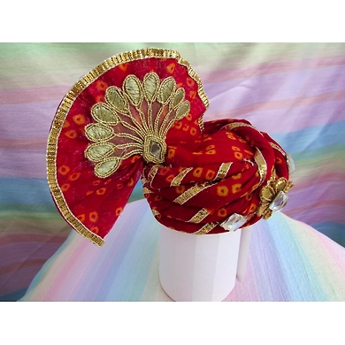 S H A H I T A J Traditional Rajasthani Red Bandhej Cotton Laddu Gopal Bhagwan ki Pagdi Safa or Turban for God's Idol/Kids/Adults (RT444)-For Miniature God's Idol (3 inches to 16 inches)-3