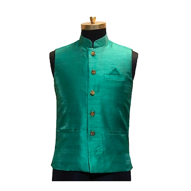 S H A H I T A J Traditional Barati/Groom/Social Occasions Silk Light Green Nehru Jacket or Kothi for Adults (MW802)-ST922_38