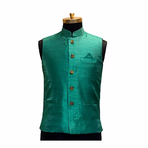 S H A H I T A J Traditional Barati/Groom/Social Occasions Silk Light Green Nehru Jacket or Kothi for Adults (MW802)