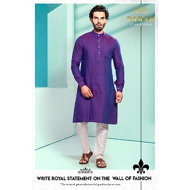 S H A H I T A J Traditional Barati/Groom/Social Occasions Linen Kurta with Pajama for Adults (MW804)-ST924_36
