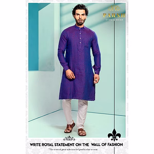 S H A H I T A J Traditional Barati/Groom/Social Occasions Linen Kurta with Pajama for Adults (MW804)