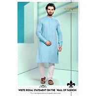 S H A H I T A J Traditional Barati/Groom/Social Occasions Linen Kurta with Pajama for Adults (MW805)