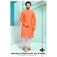 S H A H I T A J Traditional Barati/Groom/Social Occasions Linen Kurta with Pajama for Adults (MW806)