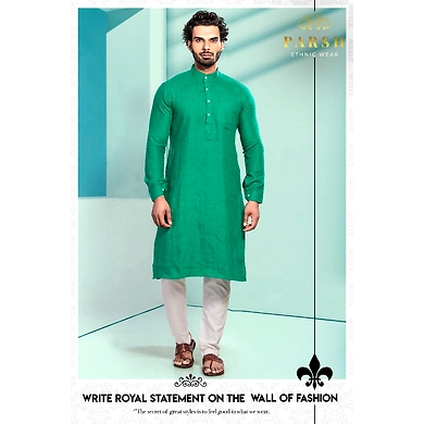 S H A H I T A J Traditional Barati/Groom/Social Occasions Linen Kurta with Pajama for Adults (MW807)-ST927_42