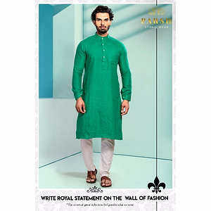 S H A H I T A J Traditional Barati/Groom/Social Occasions Linen Kurta with Pajama for Adults (MW807)