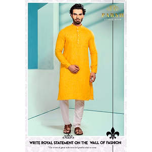 S H A H I T A J Traditional Barati/Groom/Social Occasions Linen Kurta with Pajama for Adults (MW808)