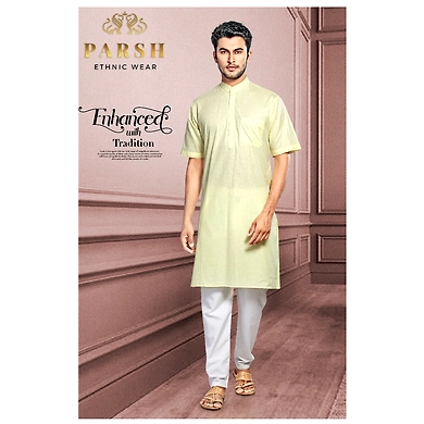 S H A H I T A J Traditional Barati/Groom/Social Occasions Half Sleeves Cotton Kurta with Pajama for Adults (MW810)-ST930_36