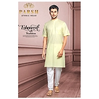S H A H I T A J Traditional Barati/Groom/Social Occasions Half Sleeves Cotton Kurta with Pajama for Adults (MW810)