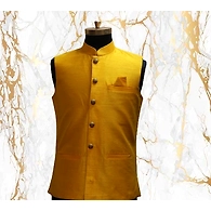 S H A H I T A J Traditional Barati/Groom/Social Occasions Silk Mustard Nehru Jacket or Kothi for Adults (MW799)