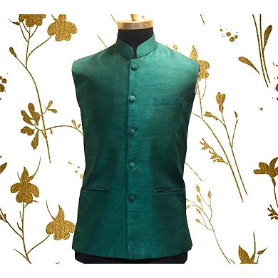 S H A H I T A J Traditional Barati/Groom/Social Occasions Silk Dark Green Nehru Jacket or Kothi for Adults (MW800)-ST920_36