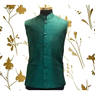S H A H I T A J Traditional Barati/Groom/Social Occasions Silk Dark Green Nehru Jacket or Kothi for Adults (MW800)