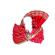 S H A H I T A J Traditional Rajasthani Red Bandhej Cotton Mahakal Bhagwan Pagdi Safa or Turban for God's Idol/Kids/Adults (RT632)