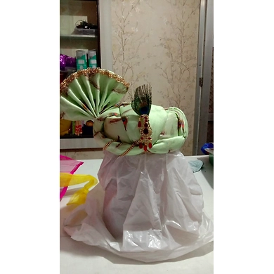 S H A H I T A J Traditional Rajasthani Pista Green Color Mock Fabric Krishna Bhagwan Pagdi Safa or Turban for God's Idol/Kids/Adults (RT306)-ST459_Mini