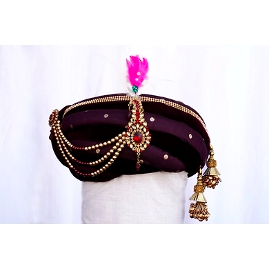 S H A H I T A J Traditional Rajasthani Purple Velvet &amp; Brocade Bhagwan ki Pagdi Safa or Turban for God's Idol/Kids/Adults (RT281)-ST368_Large
