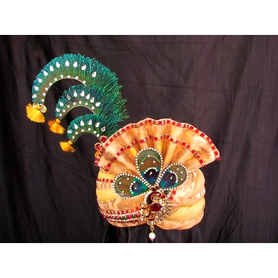 S H A H I T A J Traditional Rajasthani Multi-Colored Brocade Krishna Bhagwan Pagdi Safa or Turban for God's Idol/Kids/Adults (RT312)-ST428_Large