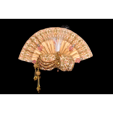 S H A H I T A J Traditional Rajasthani Peach Brocade &amp; Silk Bhagwan ki Pagdi Safa or Turban for God's Idol/Kids/Adults (RT297)-ST398_Large