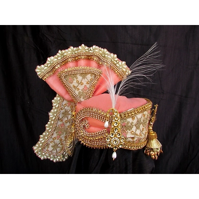 S H A H I T A J Traditional Rajasthani Peach Color Brocade &amp; Silk Bhagwan ki Pagdi Safa or Turban for God's Idol/Kids/Adults (RT313)-ST466_Mini