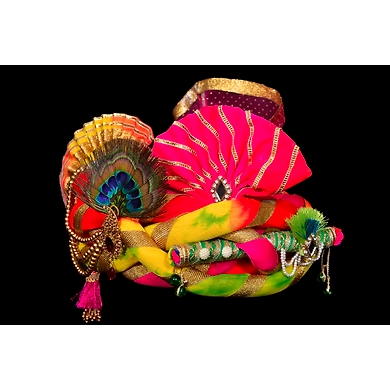S H A H I T A J Traditional Rajasthani Silk Multi-Colored Krishna Bhagwan Pagdi Safa or Turban for God's Idol/Kids/Adults (RT298)-For Miniature God's Idol (3 inches to 16 inches)-4