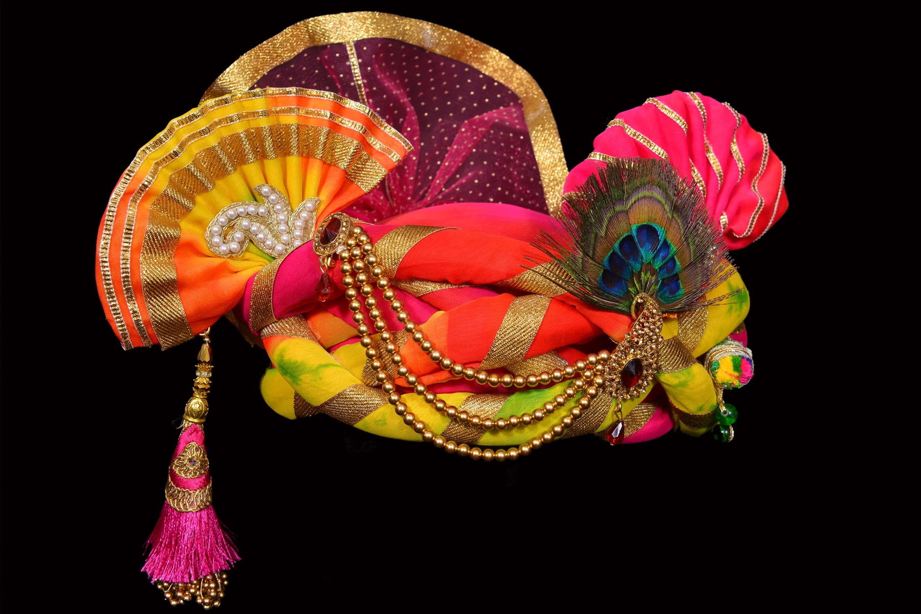 S H A H I T A J Traditional Rajasthani Silk Multi-Colored Krishna Bhagwan Pagdi Safa or Turban for God's Idol/Kids/Adults (RT298)-For Miniature God's Idol (3 inches to 16 inches)-3