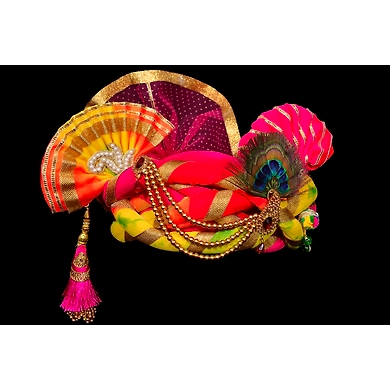 S H A H I T A J Traditional Rajasthani Silk Multi-Colored Krishna Bhagwan Pagdi Safa or Turban for God's Idol/Kids/Adults (RT298)-For Miniature God's Idol (3 inches to 16 inches)-3