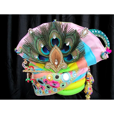 S H A H I T A J Traditional Rajasthani Multi-Colored Silk Krishna Bhagwan Pagdi Safa or Turban for God's Idol/Kids/Adults (RT305)-ST414_Large