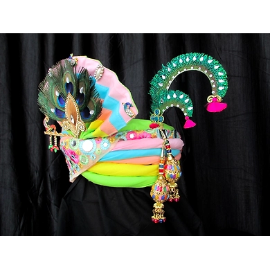 S H A H I T A J Traditional Rajasthani Multi-Colored Silk Krishna Bhagwan Pagdi Safa or Turban for God's Idol/Kids/Adults (RT305)-For Miniature God's Idol (3 inches to 16 inches)-4