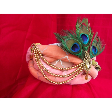 S H A H I T A J Traditional Rajasthani Peach Silk Printed Krishna Bhagwan Pagdi Safa or Turban for God's Idol/Kids/Adults (RT301)-For Miniature God's Idol (3 inches to 16 inches)-4