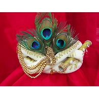 S H A H I T A J Traditional Rajasthani White Silk Printed Krishna Bhagwan Pagdi Safa or Turban for God's Idol/Kids/Adults (RT302)