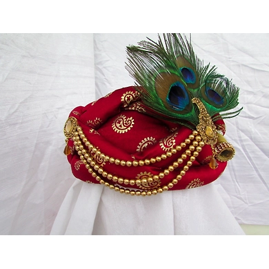 S H A H I T A J Traditional Rajasthani Maroon Silk Printed Krishna Bhagwan Pagdi Safa or Turban for God's Idol/Kids/Adults (RT300)-For Miniature God's Idol (3 inches to 16 inches)-4