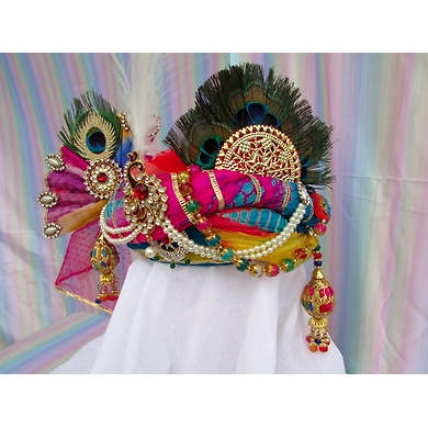 S H A H I T A J Traditional Rajasthani Multi-Colored Silk Krishna Bhagwan Pagdi Safa or Turban for God's Idol/Kids/Adults (RT304)-For Miniature God's Idol (3 inches to 16 inches)-3