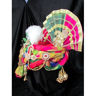 S H A H I T A J Traditional Rajasthani Multi-Colored Ganpati Bhagwan Silk Pagdi Safa or Turban for God's Idol/Kids/Adults (RT293)-For Miniature God's Idol (3 inches to 16 inches)-4