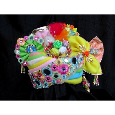 S H A H I T A J Traditional Rajasthani Multi-Colored Silk Krishna Bhagwan Pagdi Safa or Turban for God's Idol/Kids/Adults (RT308)-ST420_Large