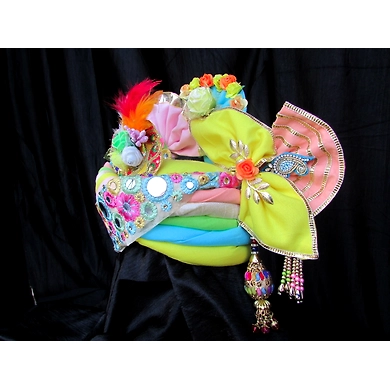 S H A H I T A J Traditional Rajasthani Multi-Colored Silk Krishna Bhagwan Pagdi Safa or Turban for God's Idol/Kids/Adults (RT308)-For Miniature God's Idol (3 inches to 16 inches)-4