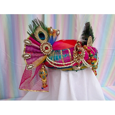 S H A H I T A J Traditional Rajasthani Multi-Colored Silk Krishna Bhagwan Pagdi Safa or Turban for God's Idol/Kids/Adults (RT304)-For Miniature God's Idol (3 inches to 16 inches)-4