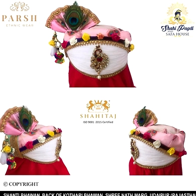 S H A H I T A J Traditional Rajasthani Multi-Colored Krishna Bhagwan Cotton Mewadi Pagdi or Turban for God's Idol/Kids/Adults (MT283)-ST372_Mini