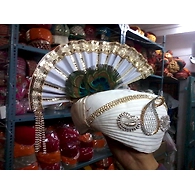 S H A H I T A J Traditional Rajasthani White Cotton Krishna Bhagwan Pagdi Safa or Turban for God's Idol/Kids/Adults (MT457)