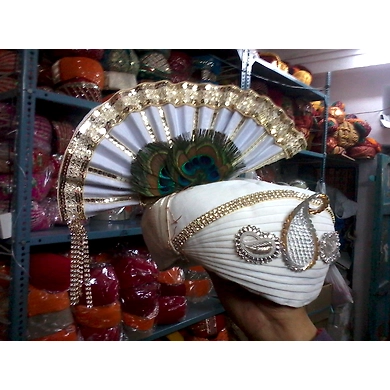 S H A H I T A J Traditional Rajasthani White Cotton Krishna Bhagwan Pagdi Safa or Turban for God's Idol/Kids/Adults (MT457)-ST26_Kids
