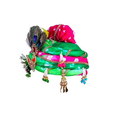 S H A H I T A J Traditional Rajasthani Multi-Colored Silk Krishna or Ganpati Bhagwan Pagdi Safa or Turban for God's Idol/Kids/Adults (RT818)-For Miniature God's Idol (3 inches to 16 inches)-3