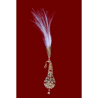 S H A H I T A J Traditional Golden with Pink Stone Brooch or Kalangi with Feather for Barati/Groom/Social Occasions Pagdi Safa or Turban (OS822)-ST942