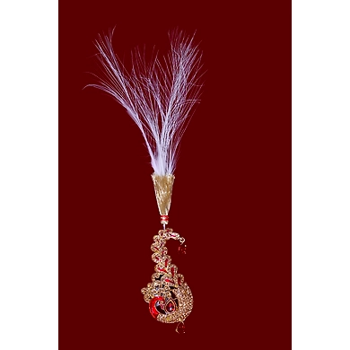 S H A H I T A J Traditional Golden with Red Stone Peacock Brooch or Kalangi with Feather for Barati/Groom/Social Occasions Pagdi Safa or Turban (OS825)-ST945
