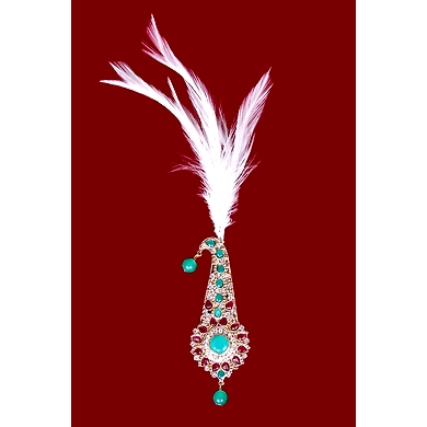 S H A H I T A J Traditional Golden with Multicolor Stone Brooch or Kalangi with Feather for Barati/Groom/Social Occasions Pagdi Safa or Turban (OS830)-ST950