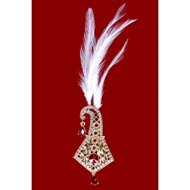 S H A H I T A J Traditional Golden with Red Stone Brooch or Kalangi with Feather for Barati/Groom/Social Occasions Pagdi Safa or Turban (OS833)-ST953