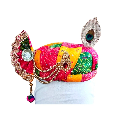 S H A H I T A J Traditional Rajasthani Multi-Colored Silk Krishna Bhagwan Pagdi Safa or Turban with Brooch for God's Idol/Kids/Adults (RT852)-ST972_Mini